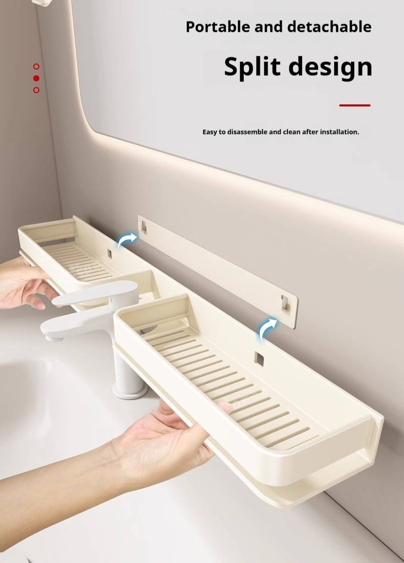 Wall-Mounted Bathroom Shelf – No Drill Vanity Organizer For Mirror & Countertop (Rustproof Aluminum, Removable & Easy Clean, 40/50/60/70/80cm)_voghion.com