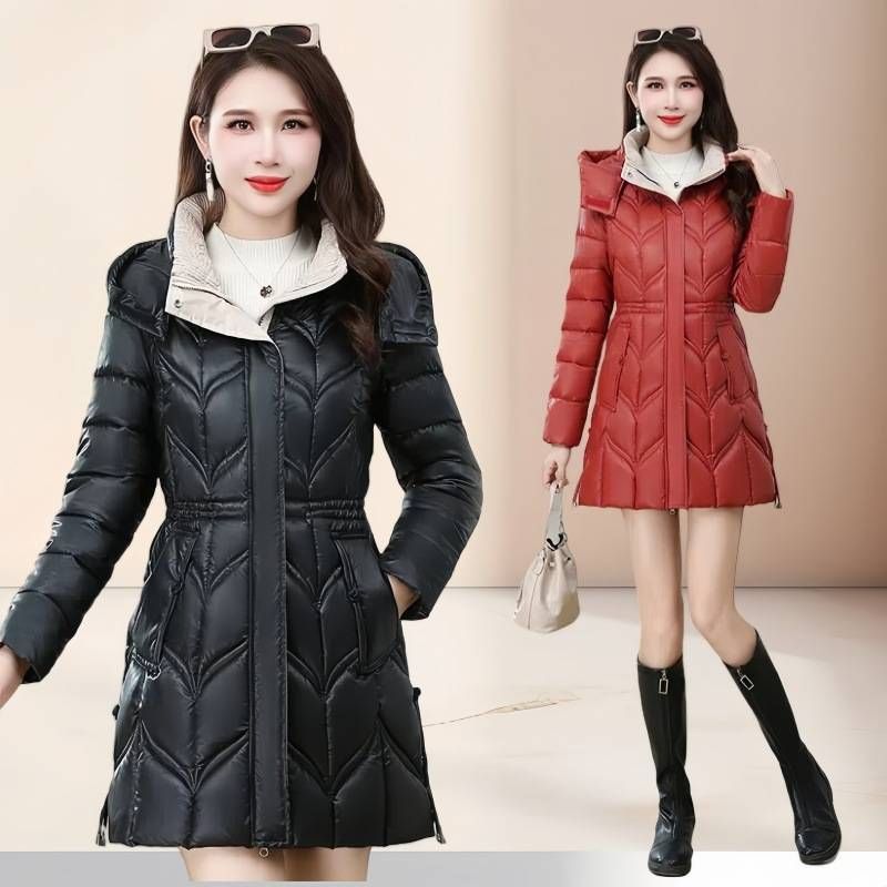 "Women's Longline Faux Shearling Puffer Coat – Korean Winter Jacket With Detachable Collar & Side Pockets – Slim Fit Plus Size (XL-6XL)"_voghion.com