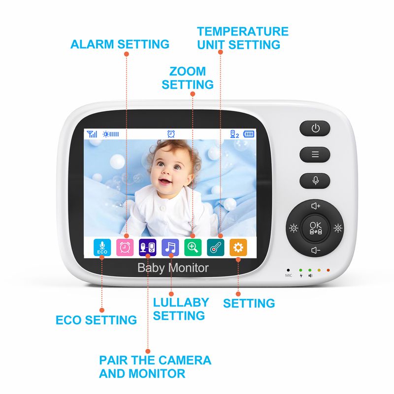 Wireless Video Baby Monitor Baby Care Monitor With Lullabies Auto Night Vision Two Way Intercom Temperature Monitoring Ba_voghion.com