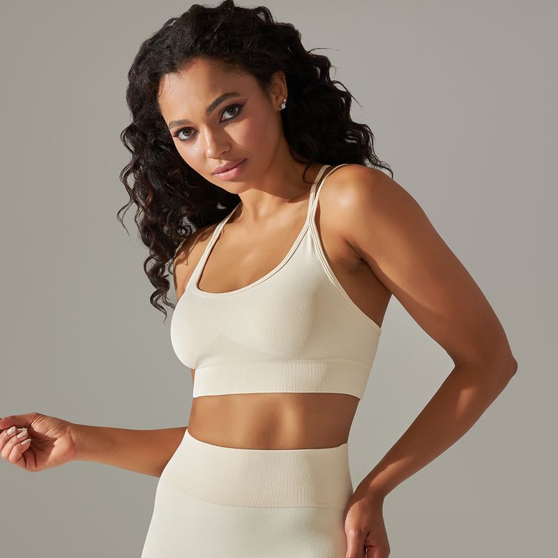 Damkläder sömlösa stickade enfärgade vacker rygg andas cross sport bh löpning fitness yoga bh topp_voghion.com