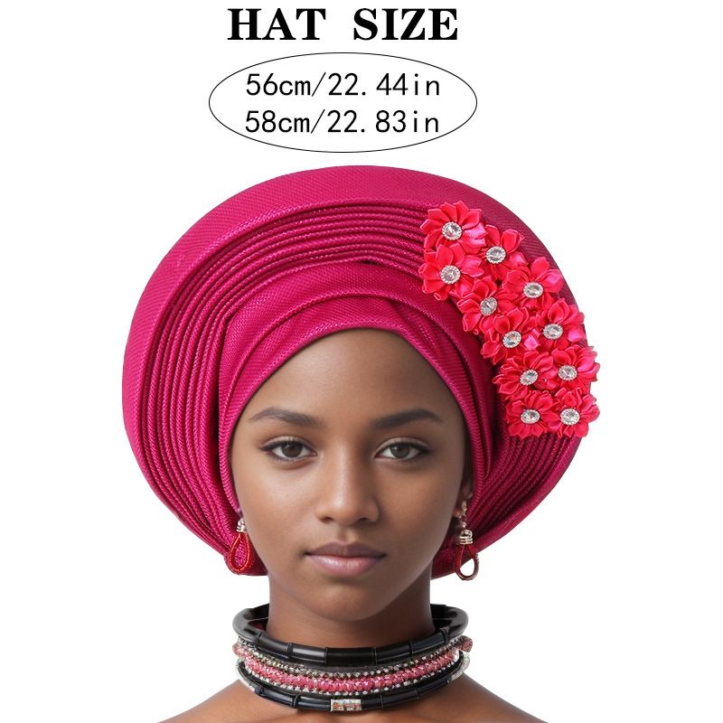 Elegante copricapo a strati in pizzo decorato per matrimoni e feste - Fascia per la testa in gele regolabile in più colori Cappello Baotou Aoto Gele_voghion.com