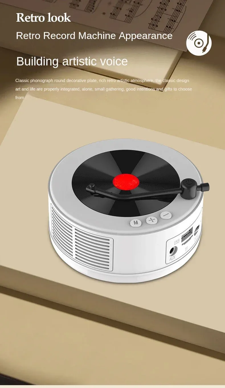 Retro Plak Bluetooth Hoparlör, Vinil Taşınabilir Plak Çalar Hoparlör, USB Şarj Edilebilir, FM Fadio Ses Aksesuarlarını Destekler_voghion.com