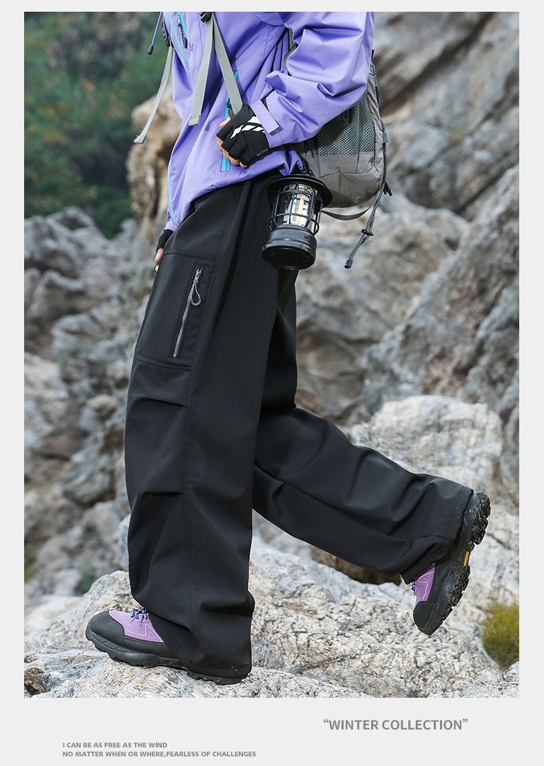 Pantalon cargo unisexe à jambes droites, coupe droite, doublé polaire softshell, résistant à l'usure et déperlant, idéal pour la randonnée en plein air (001 IZEXX)._voghion.com