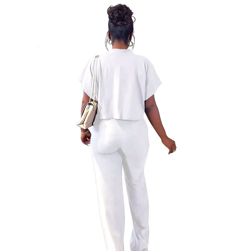 Camicetta cardigan corta da donna tinta unita pantaloni da donna a gamba dritta set casual in due pezzi_voghion.com