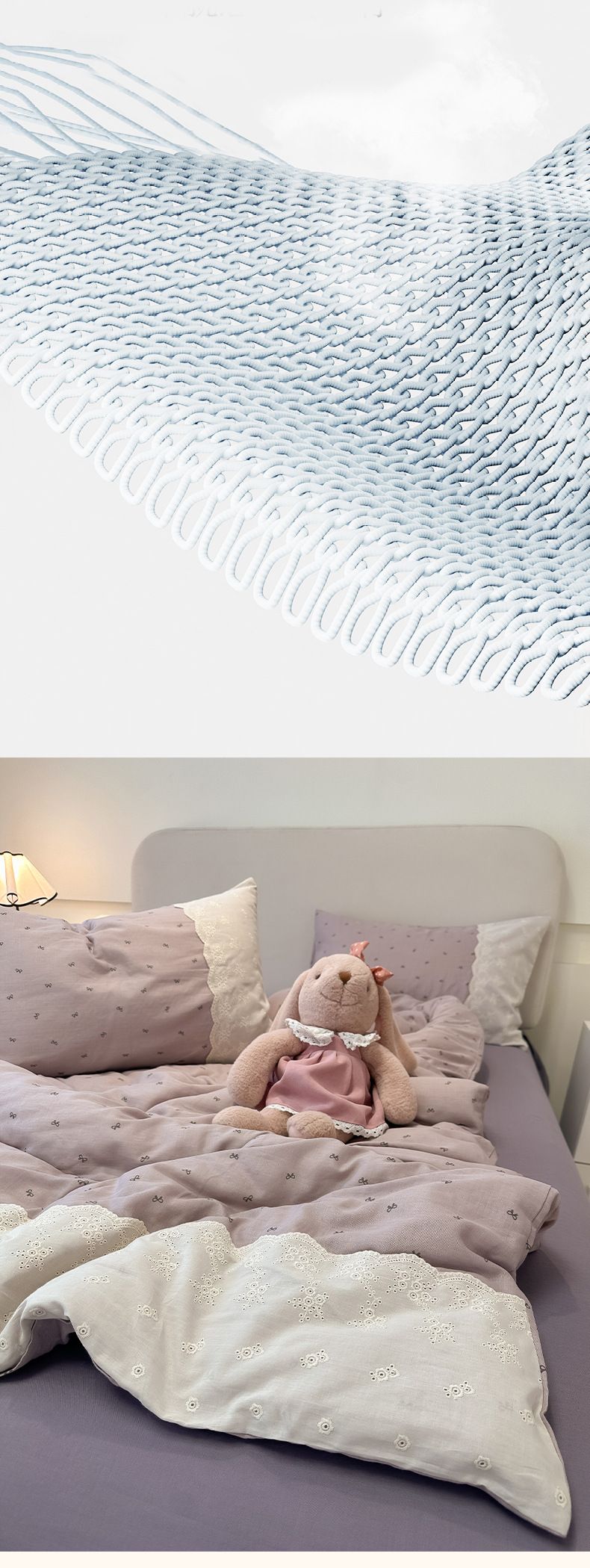 Parure de lit de style français de classe A, quatre pièces, housse de couette en gaze de coton pur, double couche, drap-housse d'été pour dortoir_voghion.com