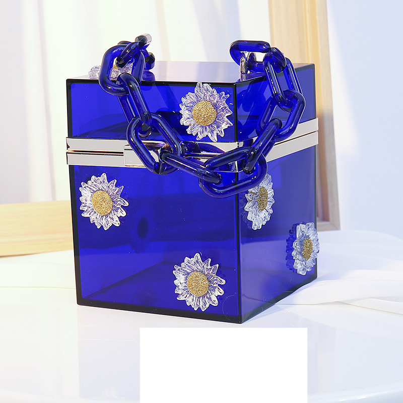 Borsa da donna creativa con catena in acrilico a margherita, scatola quadrata, moda, versatile, trasparente, obliqua_voghion.com