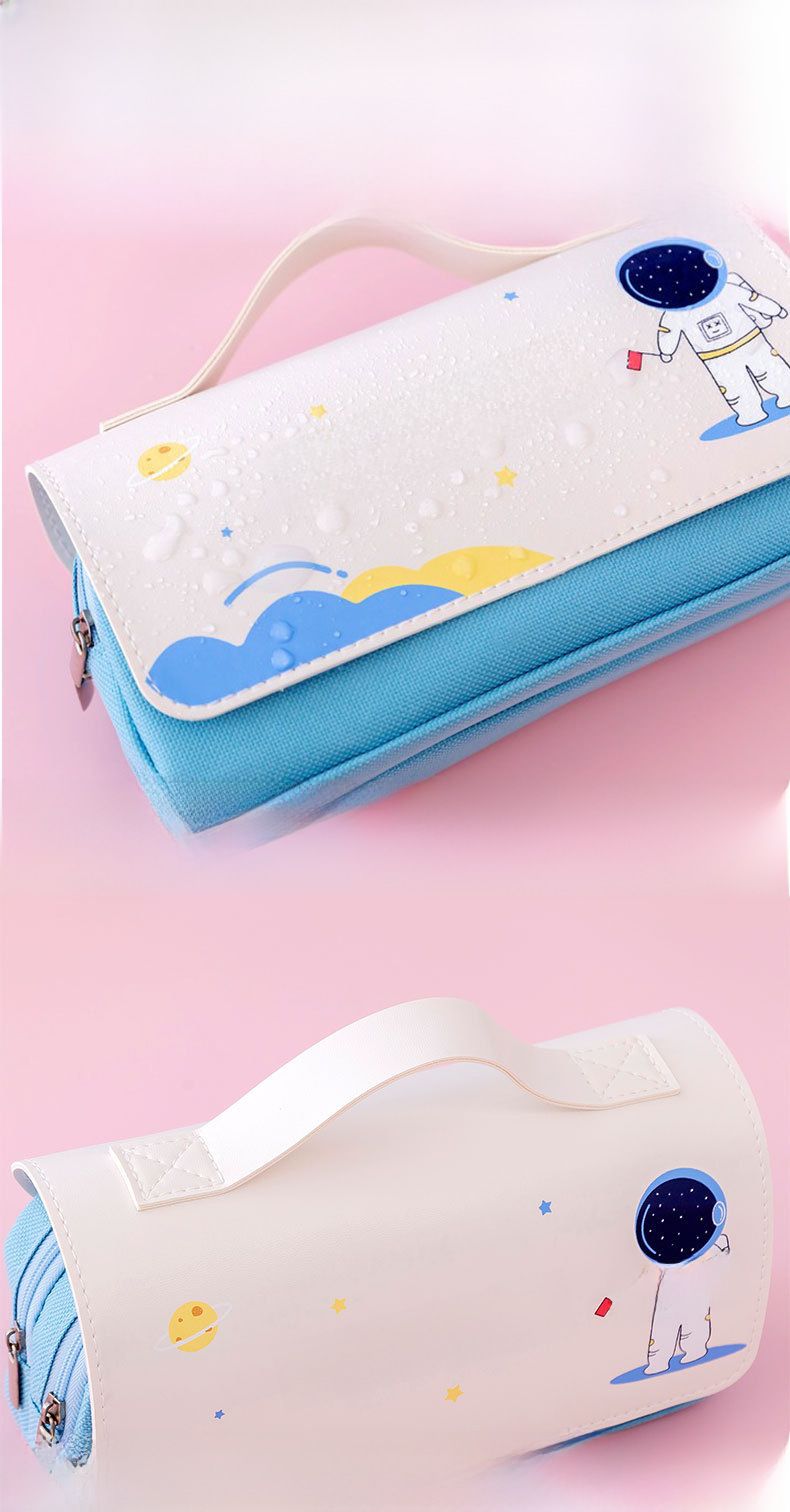 Astronaut Double Layer Large Capacity Pencil Bag Primary School Student Portable Stationery Bag Creative Multifunctional Stationery Case Pencil Bag_voghion.com