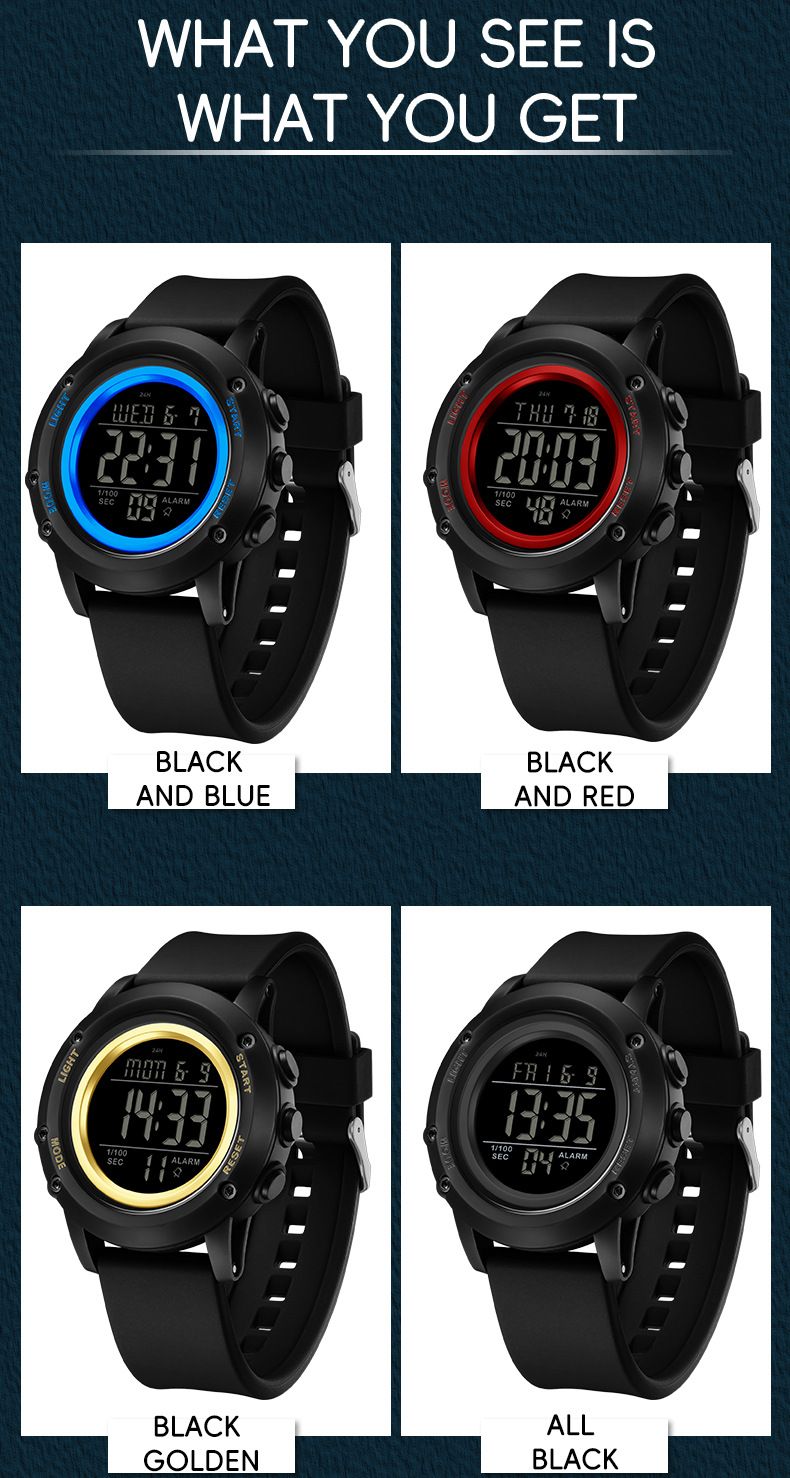 Orologio sportivo digitale con impermeabile fino a 50 m, sveglia multifunzione, cronometro, retroilluminazione a LED per uomini e donne, orologi elettronici per studenti multifunzione_voghion.com