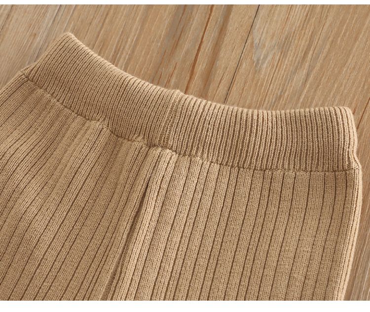 Set aus Boho-Strickpullover und Schlaghose für Mädchen – Koreanischer Stil, 3–8 Jahre (90–130 cm), weiche Polyestermischung, Schleifen- und Blumenakzente, Beige/Pink/Khaki_voghion.com