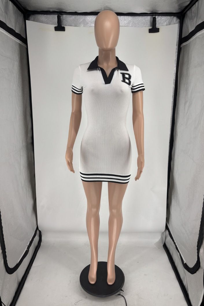 Damenbekleidung Hochwertiges Revers Kurzarmkleid Gerippter Sexy Kurzer Rock_voghion.com