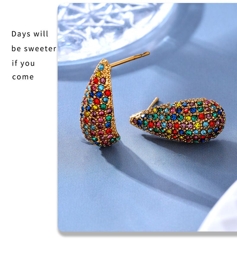 Orecchini da donna in acciaio inossidabile con zirconi colorati misti, a goccia, con temperamento squisito, placcati in PVD, oro vero 18 carati_voghion.com