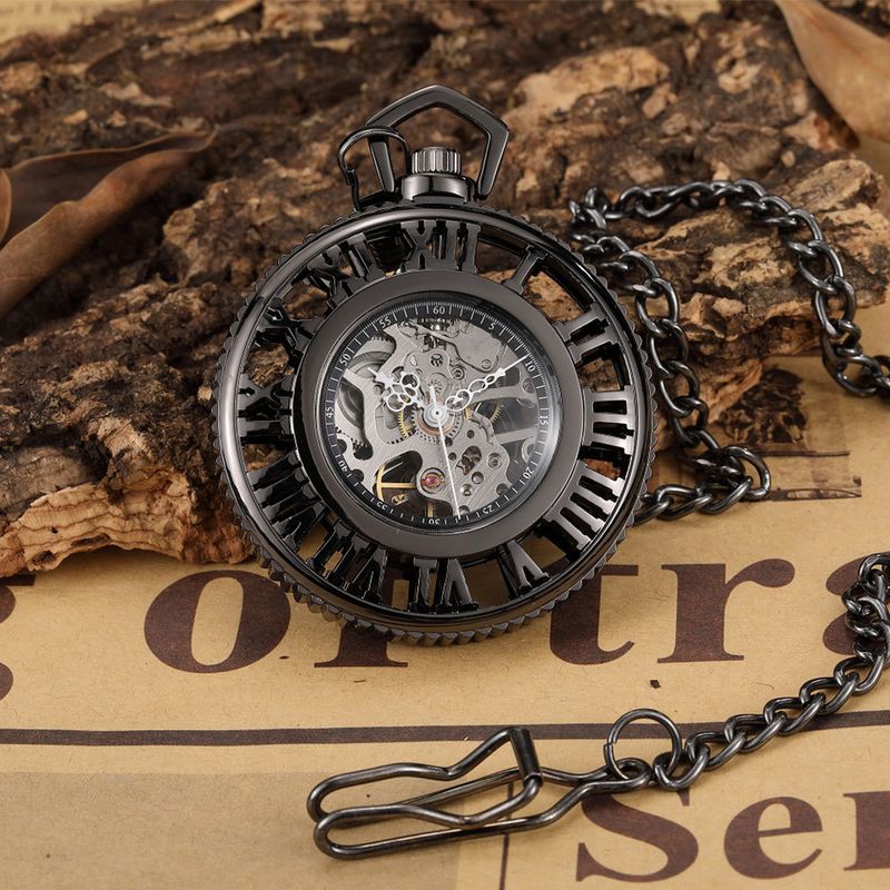 Halbautomatische römische Hohlgold-Mechanik mit weißer Nadel, mechanische dicke Kette, große Taschenuhr_voghion.com