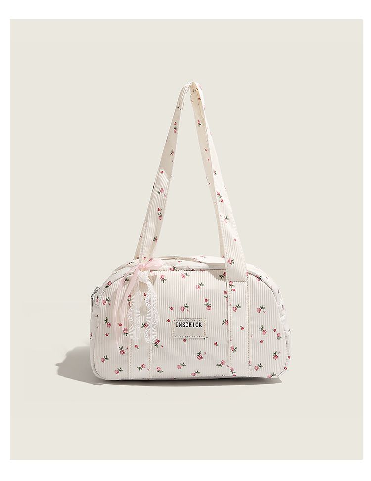 Borsa a tracolla bianca floreale da donna con grande capacità, da ascella, estiva 2024, coreana Boston_voghion.com