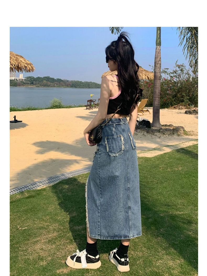 Gonna da cowboy, spacco da donna, linea ad A estiva alla moda a vita alta, lunghezza media irregolare con bordo in pelliccia e glutei_voghion.com