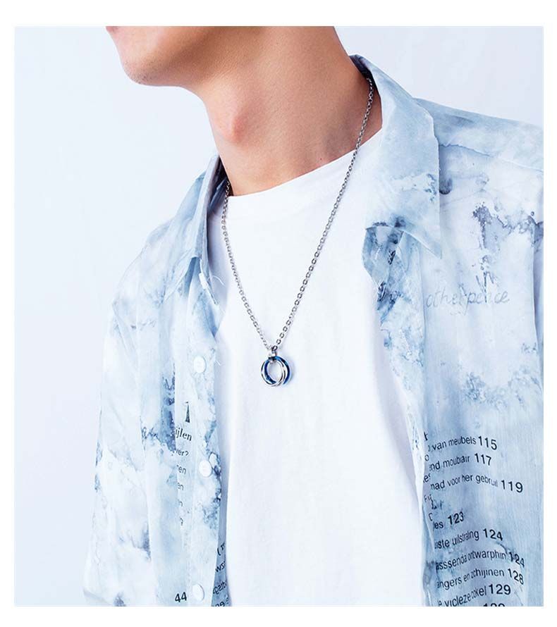 KEEOOK Three-Ring Titanium Steel Ring For Men Hip Hop Trendy Brand Design Versatile Pendant Sweater Chain_voghion.com