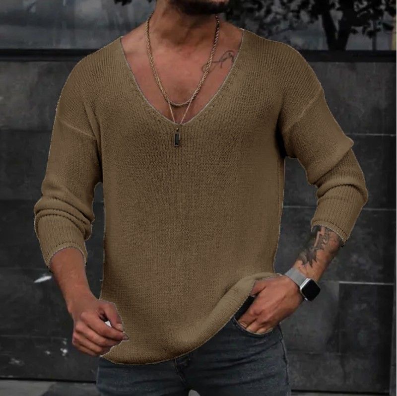 2023 Neuer Langarm-Strickpullover für Herren mit V-Ausschnitt_voghion.com
