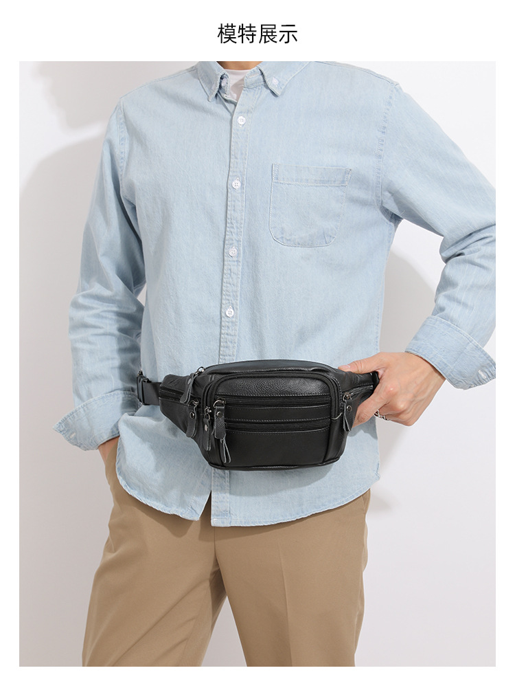 The first layer of cowhide men's bag real cowhide sports running waist bag men's waterproof large capacity multi-compartment chest bag wallet bags_voghion.com