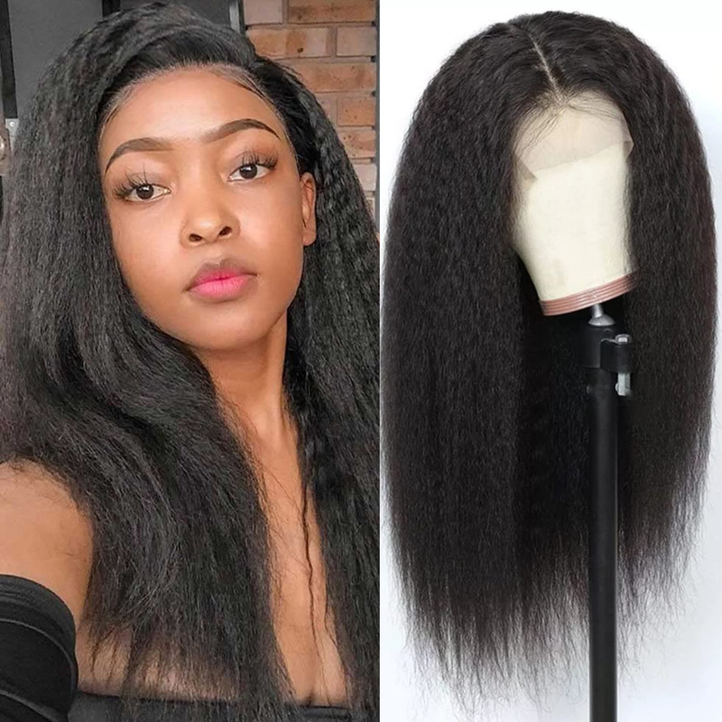 Peluca de encaje rizado KST de cabello humano de 18-30 pulgadas de largo, fiebre Yaki rizada recta para mujer, encaje frontal 13*4 adecuado para el uso diario de las mujeres_voghion.com