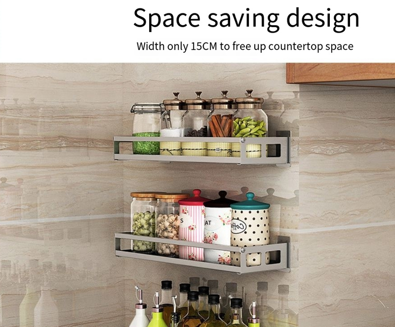 Stanzfreies Gewürzregal für die Küche, wandmontiertes Gewürzregal aus Edelstahl 304 für Öl, Salz, Soße und Essig_voghion.com