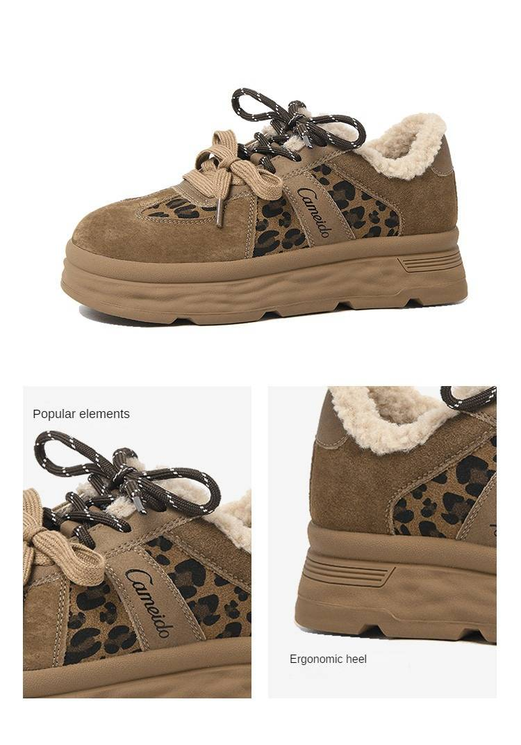 CameidoWomen's thick-soled sneakers with fleece lining, suede patchwork, double laces, casual shoes for autumn and winter in 2024._voghion.com