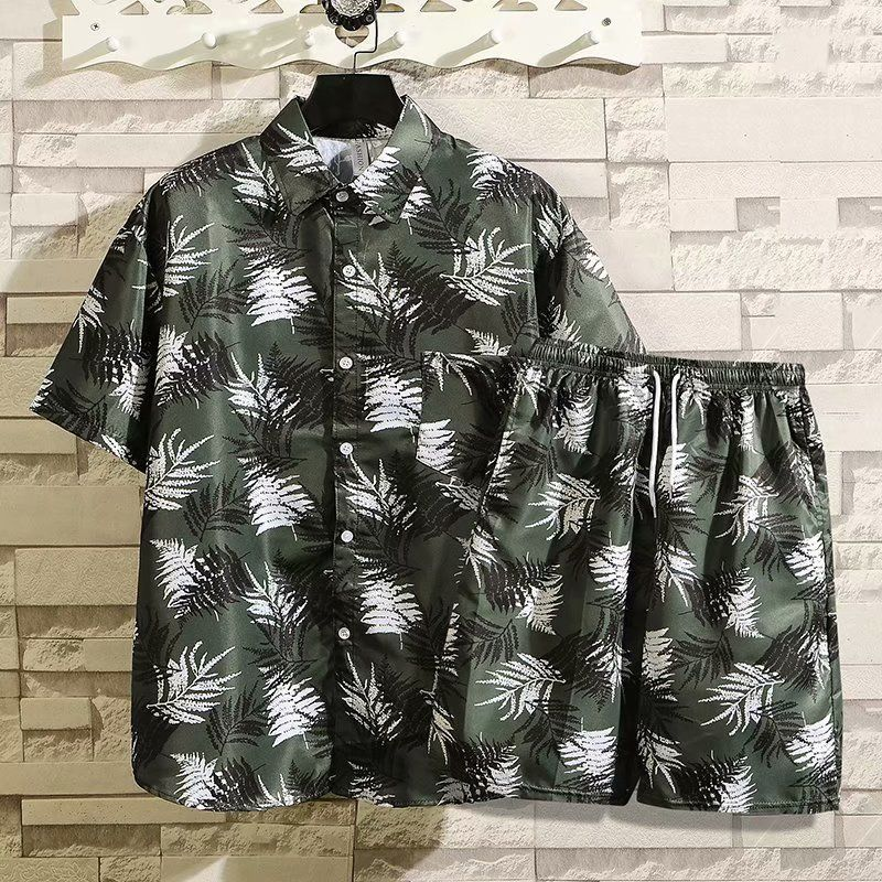 Ensemble de plage décontracté pour homme en été, tenue de plage fine, ample et tendance, short hawaïen et chemise fleurie, deux pièces_voghion.com