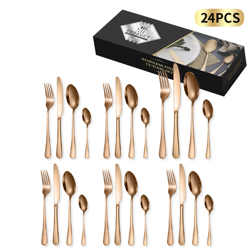 Juego de cubiertos premium de acero inoxidable 1010 de 24 piezas: 4 piezas principales, cuchillo, tenedor y cuchara, en una caja de regalo minimalista._voghion.com