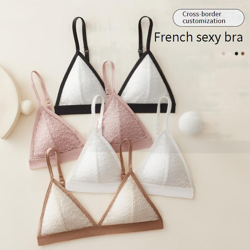 Women's Intimates Lace Triangle Cup Underwear Women Small Chest Thin Cup Gathered Underwear No Steel Ring Bra_voghion.com