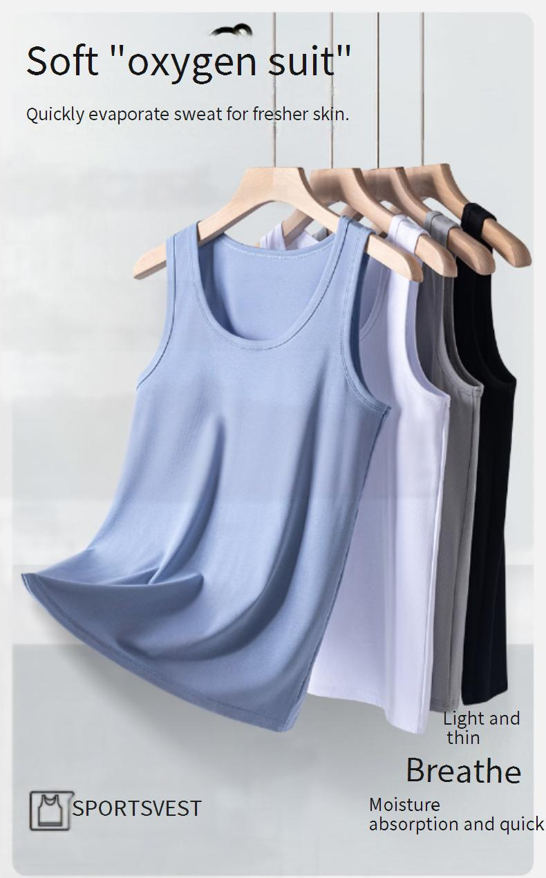 Colete masculino de algodão slim fit - Camiseta respirável com gola redonda e sem mangas para o verão, esportes e uso casual (branco, preto, cinza, azul)_voghion.com