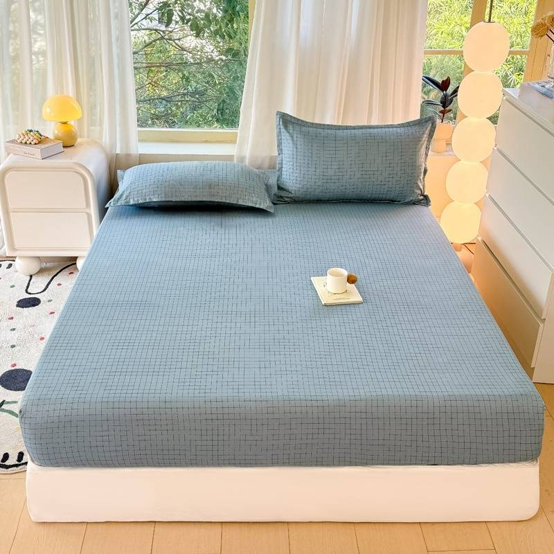 Set di lenzuola con angoli in morbido cotone lavato - Copriletto ipoallergenico con design antiscivolo, tinta unita minimalista per coprimaterasso_voghion.com