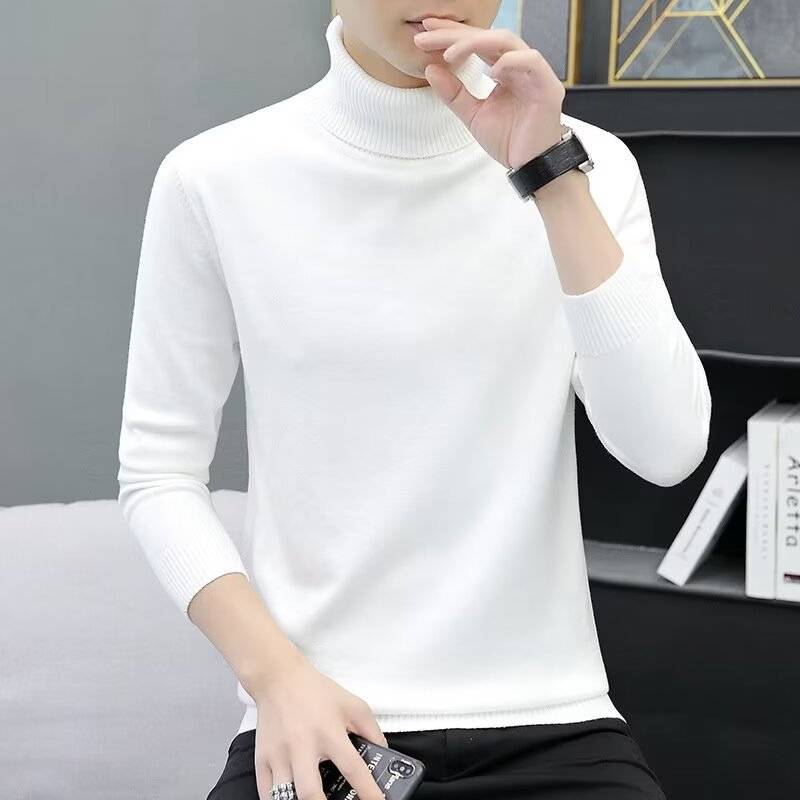Maglione termico a collo alto slim fit da uomo - Pullover invernale in maglia con fodera in morbido pile, strato di base caldo e leggero, orlo a coste, lavabile in lavatrice_voghion.com