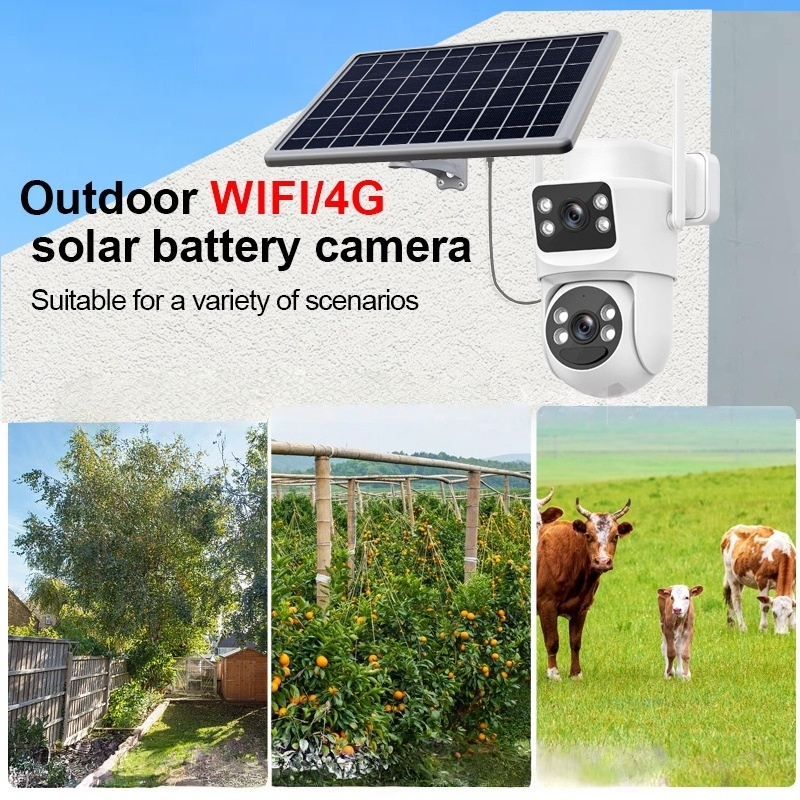 Solar-Powered Dual-Lens Security Camera – Outdoor 360° PTZ, IP66 Waterproof, 4MP Resolution, 2-Way Audio, SD Card Storage_voghion.com