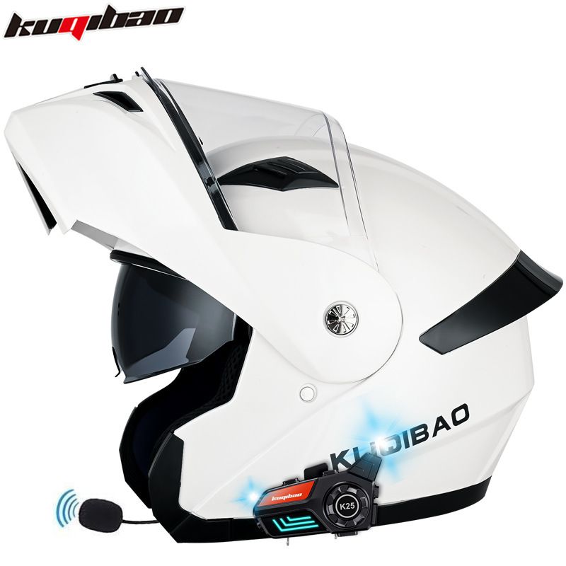 Casco modulare da moto con doppia visiera e Bluetooth K25 - Calotta in ABS, batteria a lunga durata, certificato 3C_voghion.com
