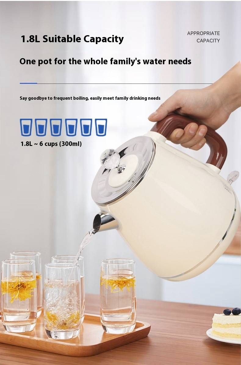 1.8L Stainless Steel Electric Kettle - Fast Boiling, Auto Shut-Off, Double-Wall Insulation, Retro Design For Home & Office (220V-240V EU Plug)_voghion.com