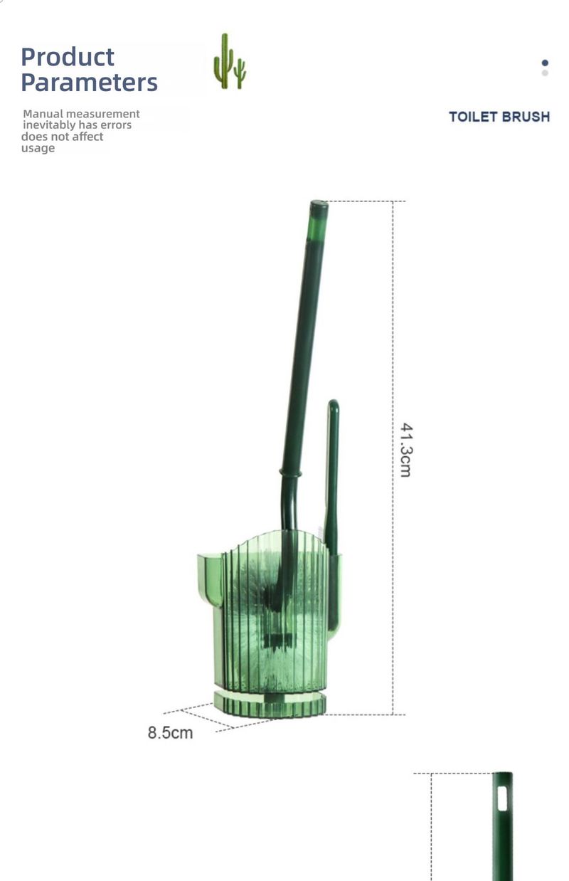 Cactus Toilet Brush Set With Wall-Mount Holder, Long Handle Deep Cleaning, Space-Saving Bathroom Organizer (Ocean Blue/Spruce Green)_voghion.com