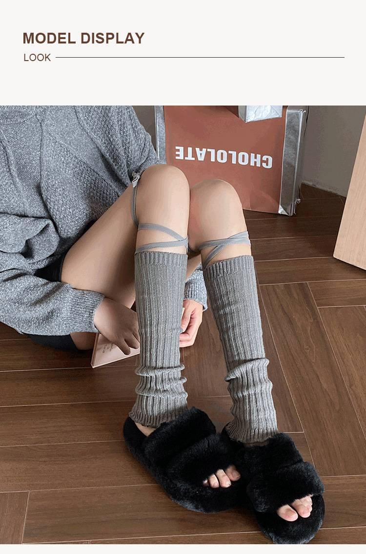 Leg Warmers Bootshang Cotton Socks For Women Cross Strap Calf Socks Spring And Autumn Retro Split Winter Ballet Style Solid Color Knitted Calf Sleeves_voghion.com