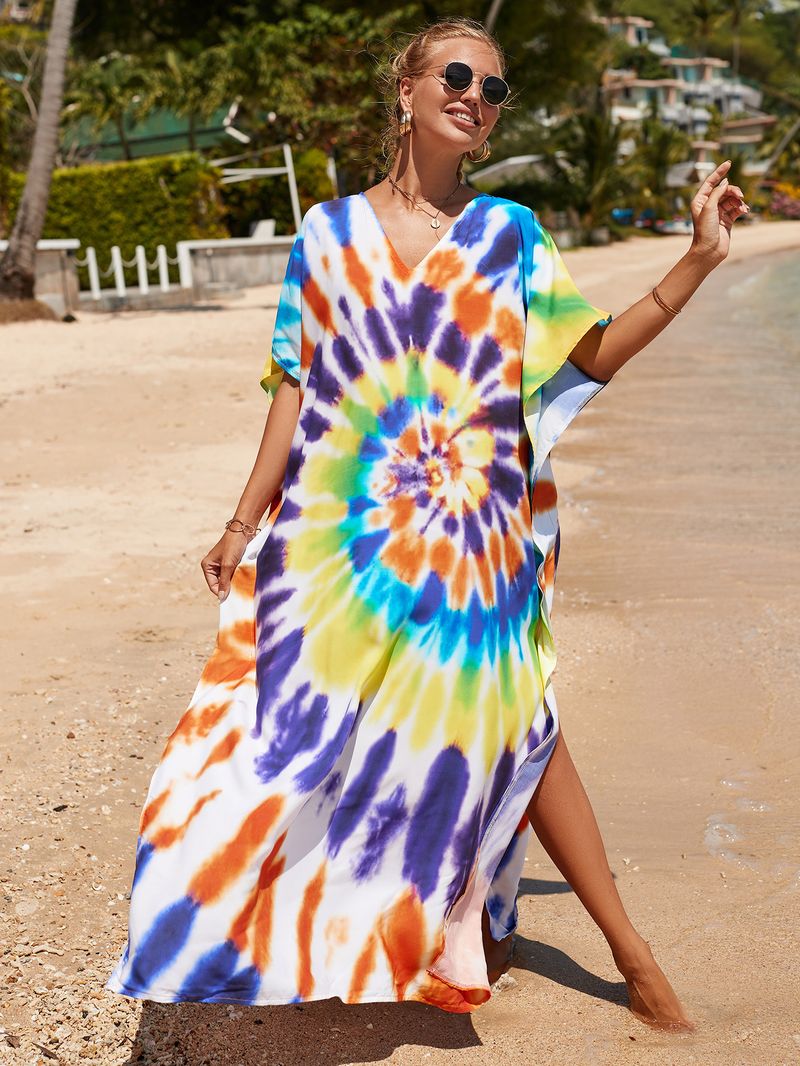 Strandkleid aus 100 % Baumwolle für Damen – Sonnenshirt mit Boho-Print, locker sitzende Bademode, Langarm-Tunika für den Urlaub am Pool_voghion.com