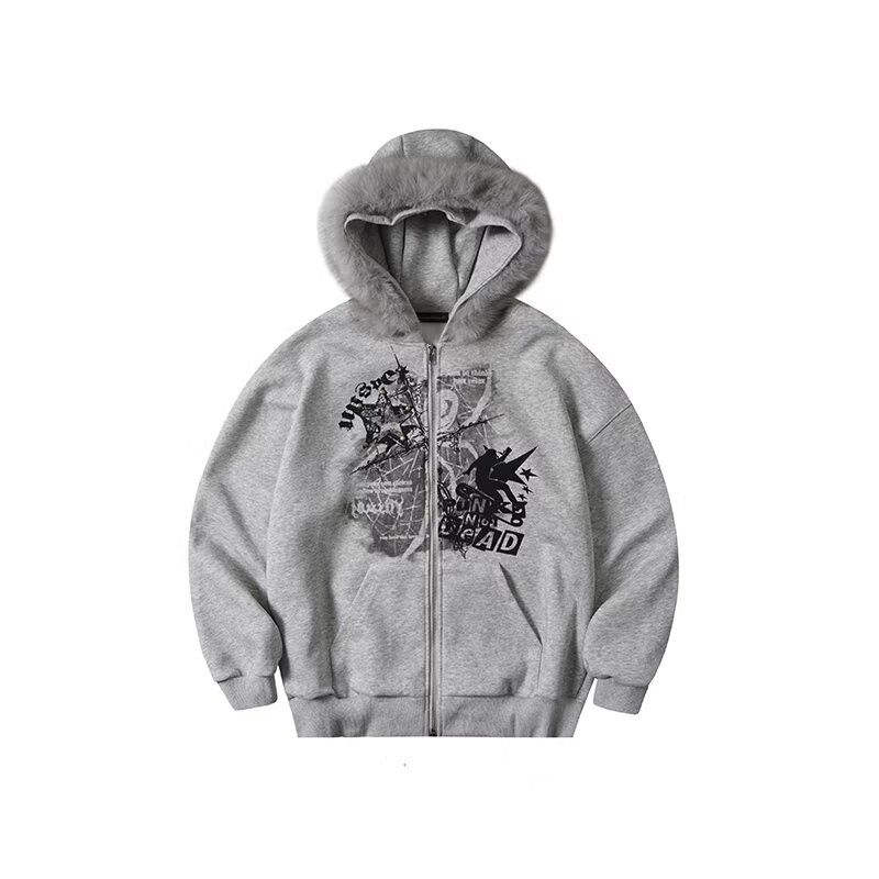 Streetwear Kapuzenpullover mit Reißverschluss – Oversized Fleecejacke mit Grafikprint für Herren (M-XXL)_voghion.com