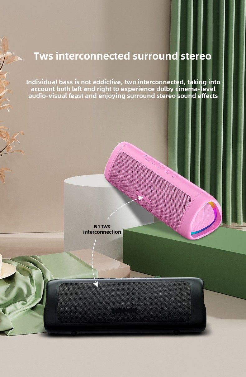 Tragbarer Bluetooth-Lautsprecher – wasserdichtes Design, 4-Einheiten-Stereo, lange Akkulaufzeit, bunte Lichter, hochauflösende Anrufe, geeignet für Partys im Freien_voghion.com