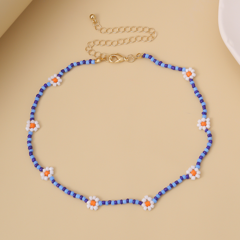 Collana da donna in stile bohémien con fiori a margherita colorata, semplice collana con clavicola con perline retrò femminile_voghion.com