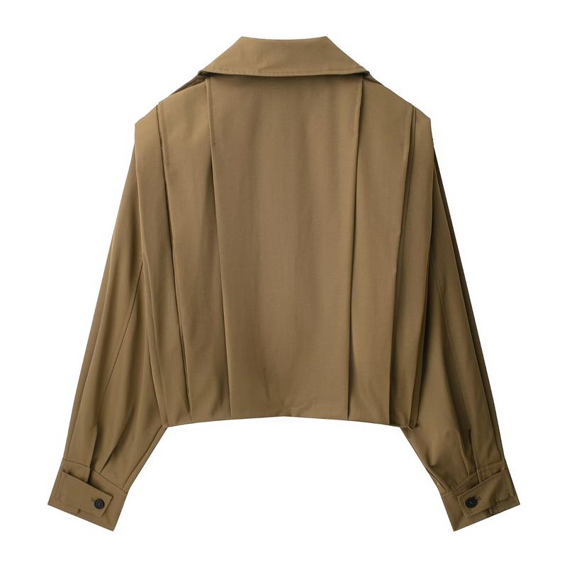 Women's Clothing Trendy Pleated Jacket For Women - Versatile Streetwear Coat With Folded Details & Button Closure_voghion.com