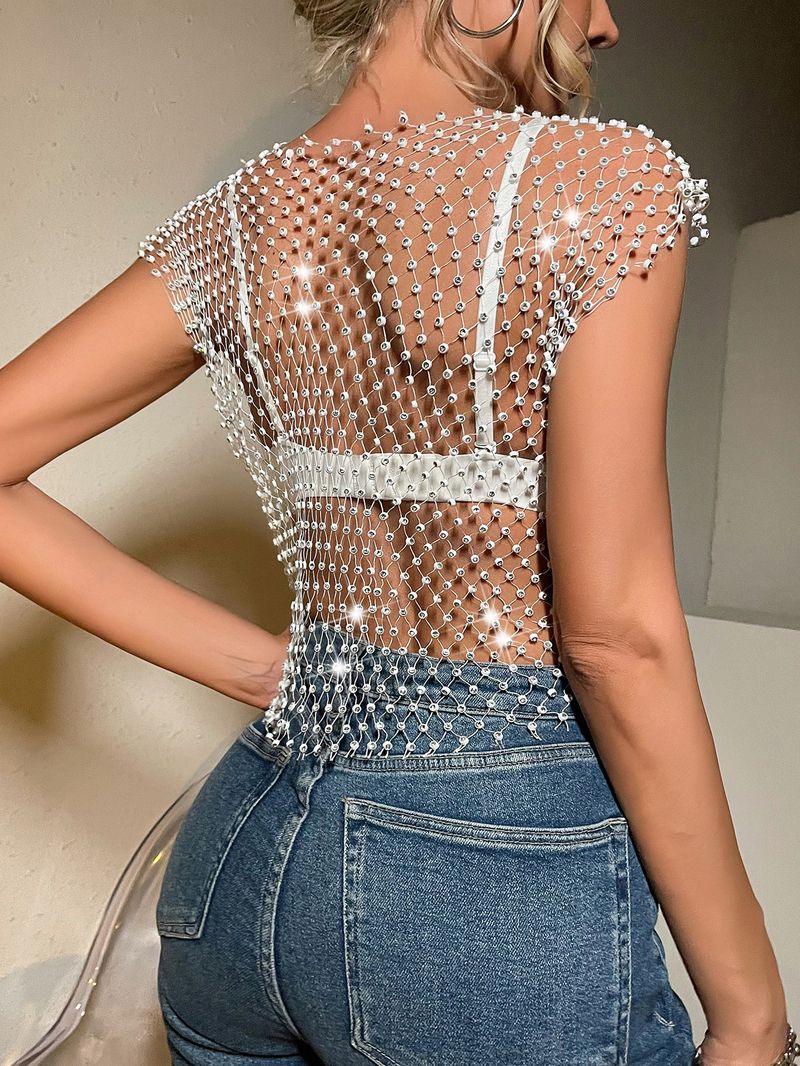 Damen Kleeder New Net Diamant Sparkling Diamant Damen Ärmlos Vest_voghion.com
