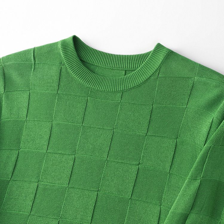 Maglione lavorato a maglia da uomo e da donna dalla vestibilità comoda (100% viscosa, scollo rotondo, manica lunga, orlo a coste, motivo a quadri classico, casual e comodo)_voghion.com