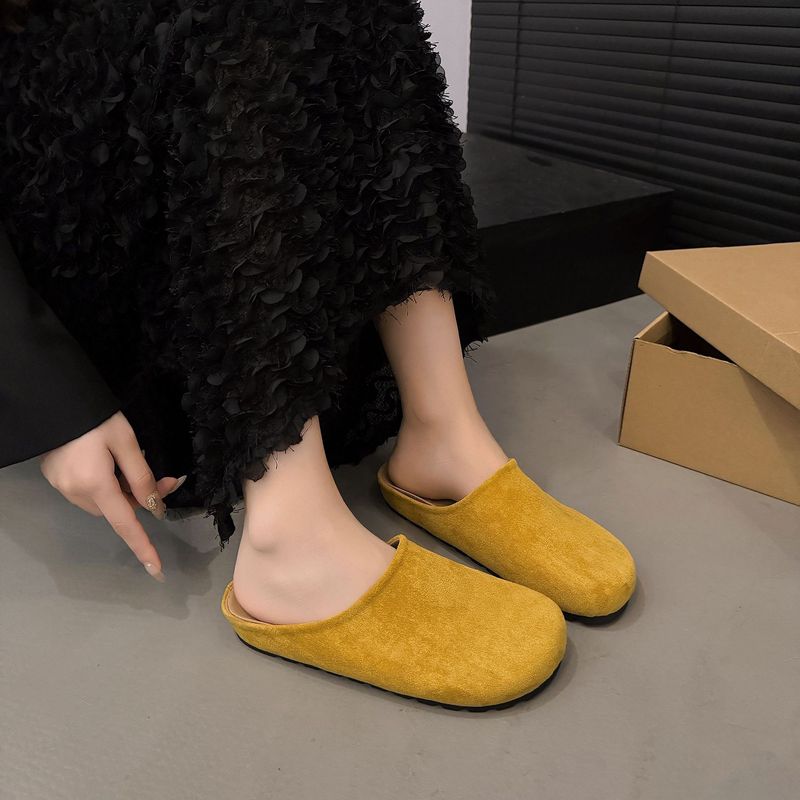 Pantofole retrò primaverili ed estive da donna, con tacco basso e gonna, pantofole a metà polpaccio_voghion.com