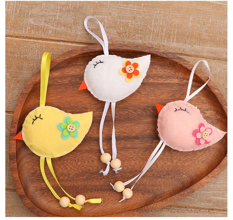 Easter Bird Cloth Ornament - 9x19cm Spring Decoration In White/Pink, Handcrafted Festive Hanging Decor_voghion.com