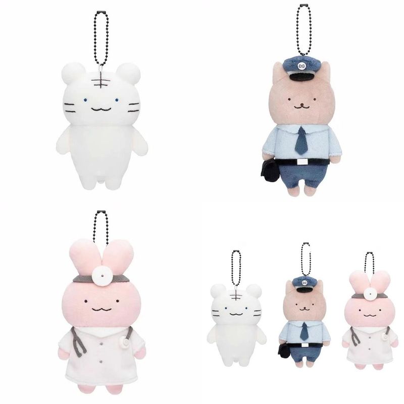 Niedlicher japanischer Plüsch-Schlüsselanhänger mit weißem und schwarzem Tiger sowie Hasenmotiv – ein tolles Kuscheltier!_voghion.com