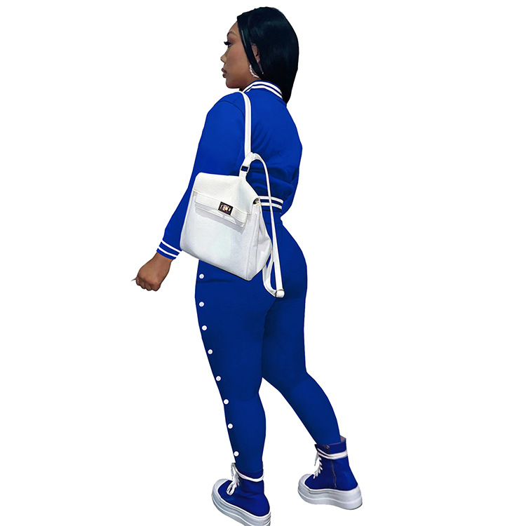 Women's solid color baseball two-piece blazer with breasted pockets_voghion.com