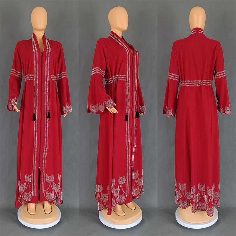 9007 Muslim Abaya Arab Kaftan Plus Size Women's Dress With Flared Long Sleeves_voghion.com
