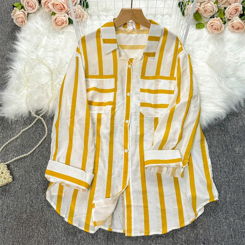 Damenjacke mit vertikal gestreiftem Futter für Damen im koreanischen Stil, lässig, locker, Revers, vielseitiges Top, trendig_voghion.com
