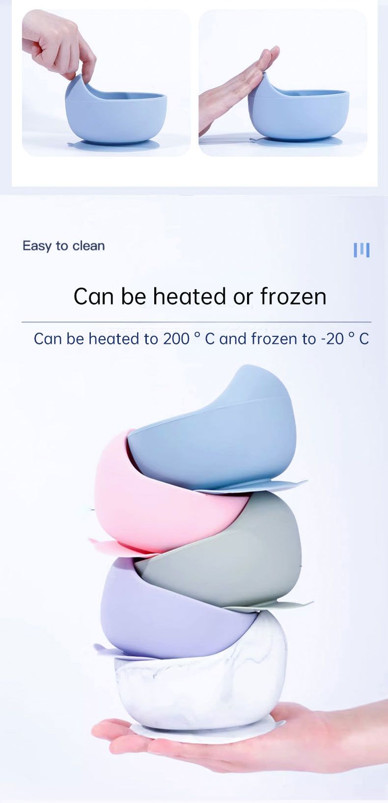 Conjunto de tigelas de alimentação para bebês de silicone de grau alimentício, cor sólida, à prova d'água, tigela de alimentação para crianças com colher, conjunto de talheres para crianças_voghion.com