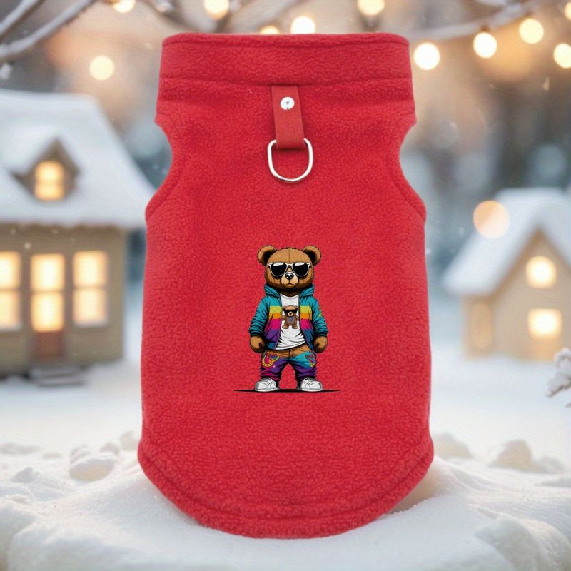 Cool Bear With Unique Style Print Winter Dog Coat Jacket Soft Warm Pet Vest For French Bulldog, Pug, Small To Medium Dogs Cold Weather Cozy Dog_voghion.com